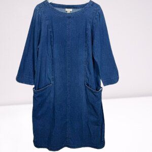 J Jill Denim Shift Stretch 3/4/Sleeve Dress with Pockets Size M Dark Wash